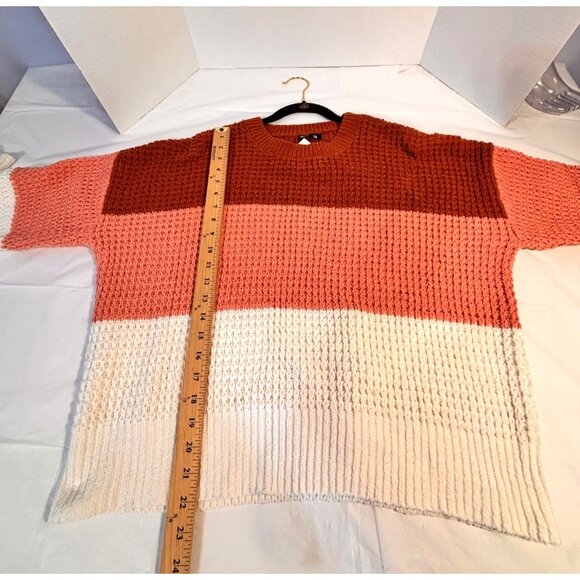 Steve Madden Women's Colorblock Chunky Waffle Knit Sweater XL Rust Pink Ivory - Picture 6 of 9